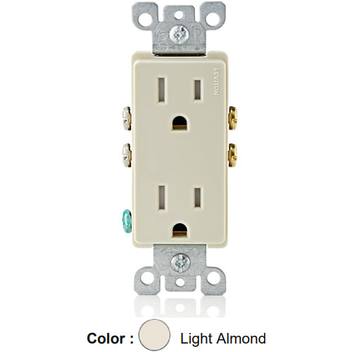 Leviton T5325-T, Tamper-Resistant Decora Straight Blade Duplex Receptacle, Residential Grade, 15A 125V, NEMA 5-15R, 2-Pole, 3-Wire, Quickwire Push-In & Side Wired, Light Almond, 4 Packs