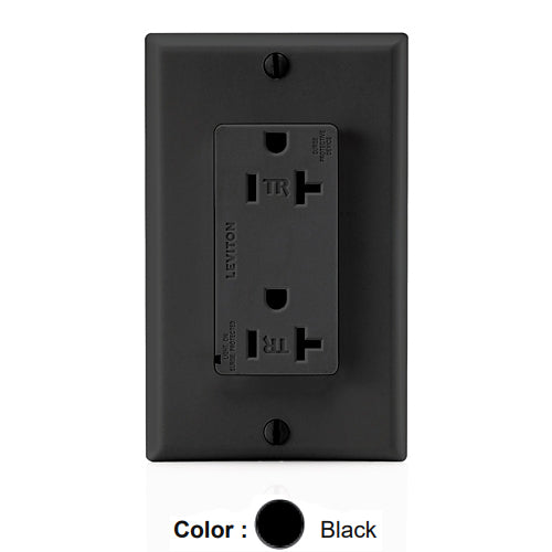 Leviton T5380-E, Decora Plus Surge Protective Duplex Receptacle, Commercial Specification Grade, Tamper-Resistant, Indicator Light, 20A 125V, NEMA 5-20R, 2-Pole, 3-Wire, Back and Side Wire, Black
