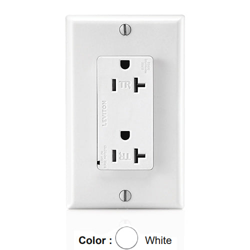 Leviton T5380-W, Decora Plus Surge Protective Duplex Receptacle, Commercial Specification Grade, Tamper-Resistant, Indicator Light, 20A 125V, NEMA 5-20R, 2-Pole, 3-Wire, Back and Side Wire, White