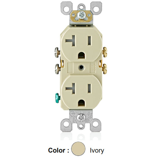 Leviton T5820-I, Tamper-Resistant Straight Blade Duplex Receptacle, Residential Grade, 20A 125V, NEMA 5-20R, 2-Pole, 3-Wire, Self Grounding, Side Wired Only, Ivory, 2 Packs