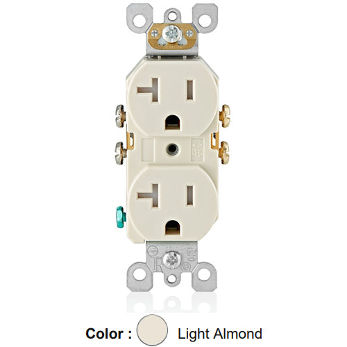 Leviton T5820-T, Tamper-Resistant Straight Blade Duplex Receptacle, Residential Grade, 20A 125V, NEMA 5-20R, 2-Pole, 3-Wire, Self Grounding, Side Wired Only, Light Almond, 2 Packs