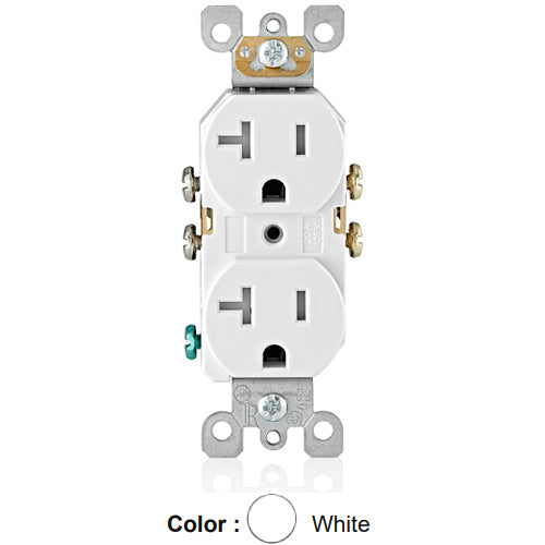Leviton T5820-W, Tamper-Resistant Straight Blade Duplex Receptacle, Residential Grade, 20A 125V, NEMA 5-20R, 2-Pole, 3-Wire, Self Grounding, Side Wired Only, White, 2 Packs