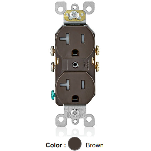 Leviton T5820, Tamper-Resistant Straight Blade Duplex Receptacle, Residential Grade, 20A 125V, NEMA 5-20R, 2-Pole, 3-Wire, Self Grounding, Side Wired Only, Brown, 2 Packs