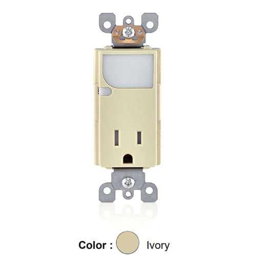 Leviton T6525-I, Decora Combination Receptacle with LED Guide Light, Tamper-Resistant, 15 Amp, 125 Volt, NEMA 5-15R, Ivory