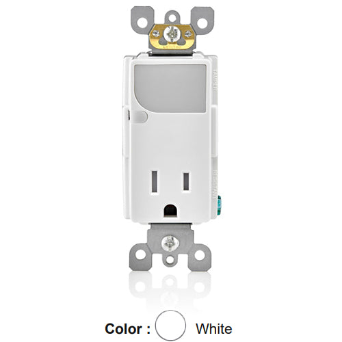 Leviton T6525-W, Decora Combination Receptacle with LED Guide Light, Tamper-Resistant, 15 Amp, 125 Volt, NEMA 5-15R, White