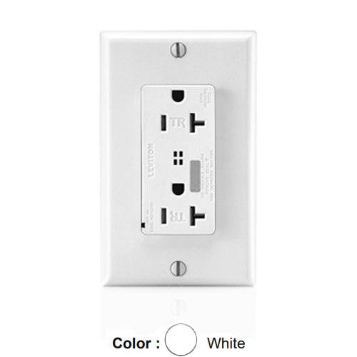Leviton T7380-W, Decora Plus Surge Protective Duplex Receptacle, Commercial Specification Grade, Tamper-Resistant, Audible Alarm, Indicator Light, 20A 125V, NEMA 5-20R, 2-Pole, 3-Wire, Back and Side Wire, White