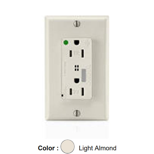 Leviton T8280-T, Decora Plus Surge Protective Duplex Receptacle, Heavy-Duty Hospital Grade, Tamper-Resistant, Audible Alarm, Indicator Light, 15A 125V, NEMA 5-15R, 2-Pole, 3-Wire, Back and Side Wire, Light Almond