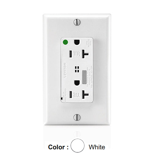 Leviton T8380-W, Decora Plus Surge Protective Duplex Receptacle, Heavy-Duty Hospital Grade, Tamper-Resistant, Audible Alarm, Indicator Light, 20A 125V, NEMA 5-20R, 2-Pole, 3-Wire, Back and Side Wire, White