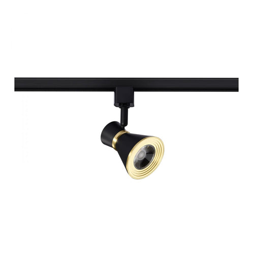 Satco TH633, 12W LED Cinch Track Head, 120V, 1020 Lumens, 3000K Warm White, 24° Beam Angle, Dimmable, Matte Black and Brushed Brass Finish