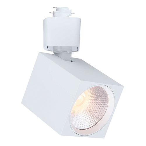 Satco TH751, H Style, LED Track Head, 8W, 120V, 2700/3000/3500/4000/5000K CCT Selectable, Dim to Warm, 500-600 Lumens, Square, 36 Deg. Beam, White Finish