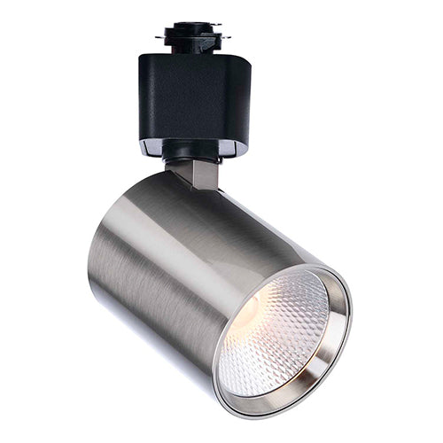 Satco TH763, H Style, LED Track Head, 8W, 120V, 2700/3000/3500/4000/5000K CCT Selectable, Dim to Warm, 500-600 Lumens, Round, 36 Deg. Beam, Brushed Nickel Finish