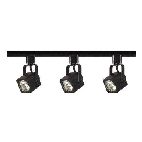 Satco TK346, 3-Light, MR16 Halogen Square Track Kit, 4 foot Track, 50W, Line Voltage 120V, Bi Pin GU10 Base, Black Finish