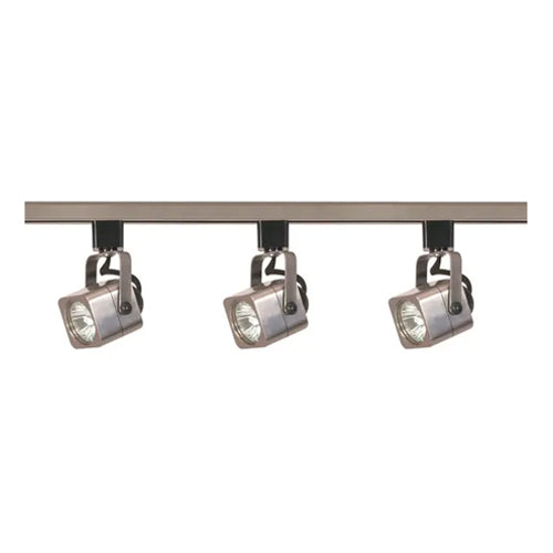 Satco TK347, 3-Light, MR16 Halogen Square Track Kit, 4 foot Track, 50W, Line Voltage 120V, Bi Pin GU10 Base, Brushed Nickel Finish