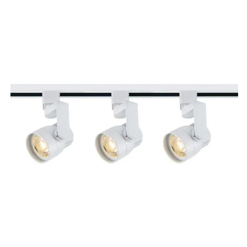 Satco TK423, 3 Light, Round Shape with Angle Arm Track Lighting Kit, 4 foot Track, 12W LED per Head, 120V, 3060 Lumens, 3000K Warm White, 36 Deg. Beam, Dimmable, White Finish
