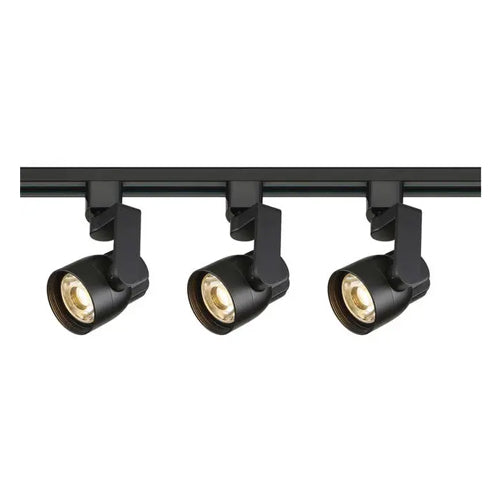 Satco TK424, 3 Light, Round Shape with Angle Arm Track Lighting Kit, 4 foot Track, 12W LED per Head, 120V, 3060 Lumens, 3000K Warm White, 36 Deg. Beam, Dimmable, Black Finish