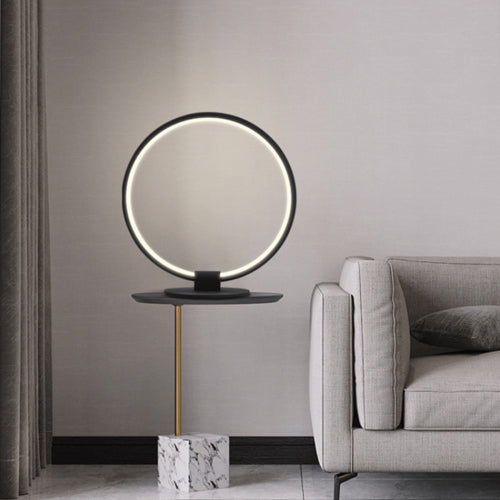 Litup TL2114BK, 18'' LED Circle Table Lamp, 12W, 110-265V, 1000 Lumens, 3500K, Dimmable, Black Finish