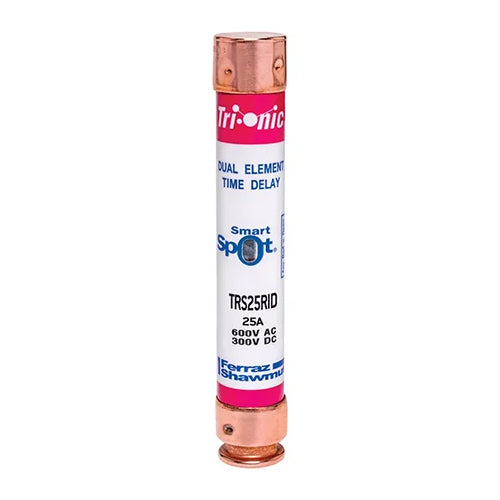 Mersen TRS25RID, TRS-R Class RK5 Time-Delay Ferrule Fuse, 600VAC/300VDC, 25A, with SmartSpot Blown Fuse Indicator