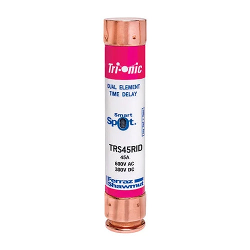 Mersen TRS45RID, TRS-R Class RK5 Time-Delay Ferrule Fuse, 600VAC/300VDC, 45A, with SmartSpot Blown Fuse Indicator