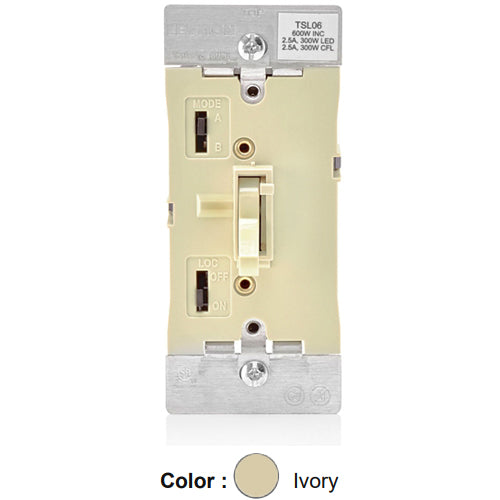 Leviton TSL06-1LI, Toggle Slide Dimmer with LED Locator for Dimmable 300W LED and CFL, 600W Incandescent, Single Pole or 3-Way, Ivory