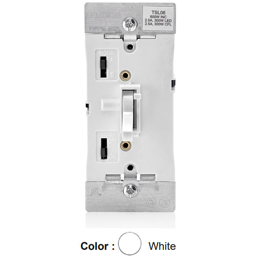 Leviton TSL06-1LW, Toggle Slide Dimmer with LED Locator for Dimmable 300W LED and CFL, 600W Incandescent, Single Pole or 3-Way, White