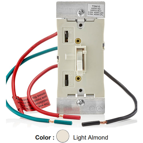 Leviton TSM10-1LT, Toggle Slide Dimmer with LED Locator for 1000VA Magnetic Low Voltage, 400W LED and CFL, 1000W Incandescent, Single Pole and 3-Way, Light Almond