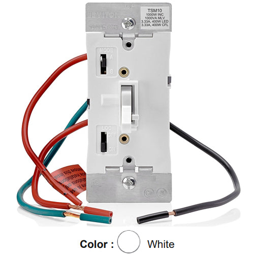Leviton TSM10-1LW, Toggle Slide Dimmer with LED Locator for 1000VA Magnetic Low Voltage, 400W LED and CFL, 1000W Incandescent, Single Pole and 3-Way, White