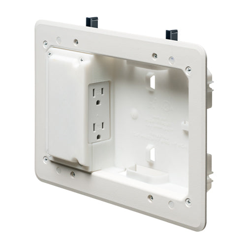 Arlington TVL508GC, Low Profile TV Box™ For Shallow Wall Depths With Grounding Clip, Plastic, White