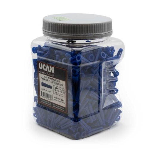 UCAN UBP 68K, Blue Plastic Plugs, 6-8(mm) X 3/4″, 3/16''Drill, 1000 PCS/Jars