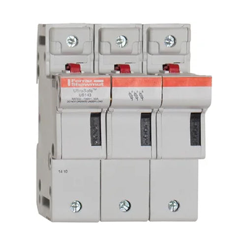 Mersen US143, UltraSafe US14 Modular fuse-holder for 14x51 fuse links, 750VAC/DC, 3-Pole, 50A