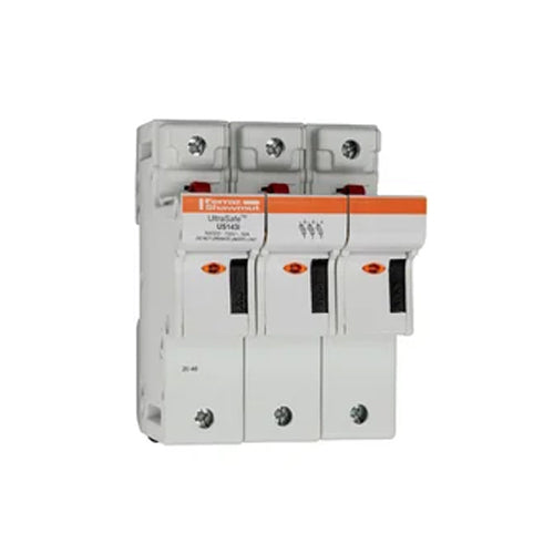 Mersen US143I, UltraSafe US14 Modular fuse-holder for 14x51 fuse links, 750VAC/DC, 3-Pole, 50A, with indicator