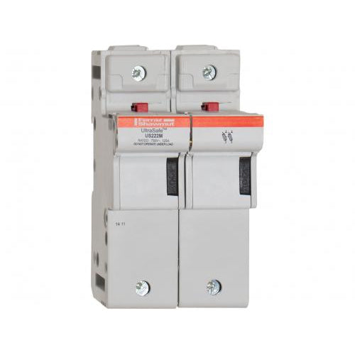 Mersen US222M, UltraSafe US22 Modular fuse-holder for 22x58 fuse links, 690VAC/DC, 2-Pole, 125A, with 2 Microswitches