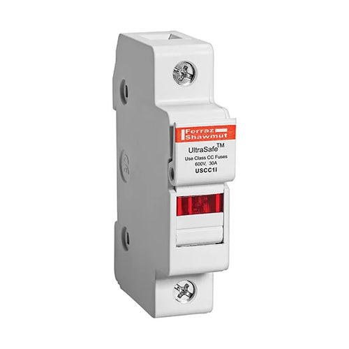 Mersen USCC1I, UltraSafe USCC Class CC Fuse Holder, 600VAC/DC, 30A, 1-Pole, with Indicator