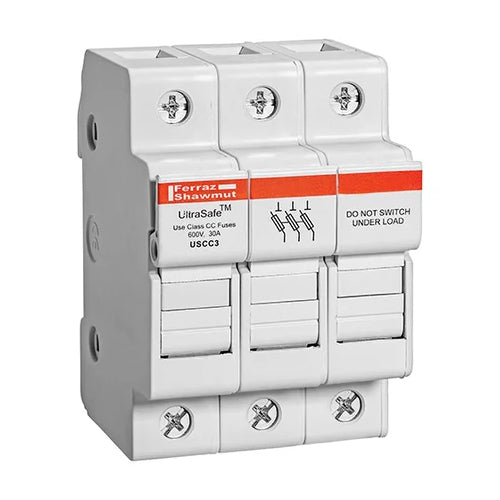 Mersen USCC3, UltraSafe USCC Class CC Fuse Holder, 600VAC/DC, 30A, 3-Pole, without Indicator