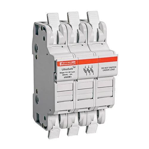 Mersen USGM3, UltraSafe USGM Midget Fuse Holder, 750VAC/1000VDC, 30A, 3-Pole, without Indicator