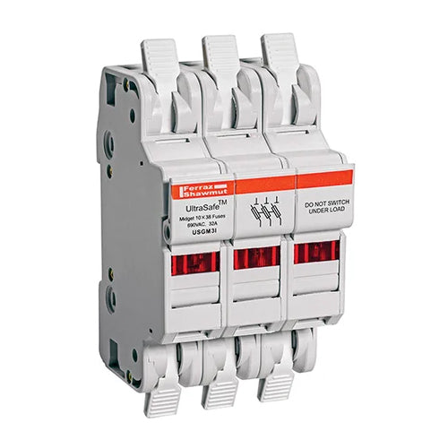 Mersen USGM3I, UltraSafe USGM Midget Fuse Holder, 600VAC/DC, 30A, 3-Pole, with Indicator