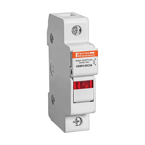 Mersen USM1I-DC24, UltraSafe USM Midget Fuse Holder, 24VDC, 30A, 1-Pole, with Indicator