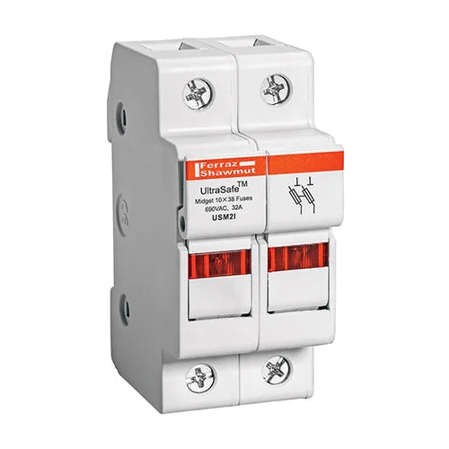 Mersen USM2I, UltraSafe USM Midget Fuse Holder, 600VAC/DC, 30A, 2-Pole, with Indicator
