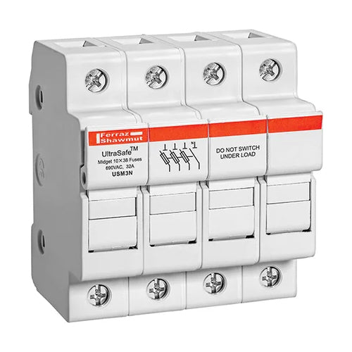 Mersen USM3N, UltraSafe USM Midget Fuse Holder, 800VAC/1000VDC, 30A, 3-Pole+N, without Indicator