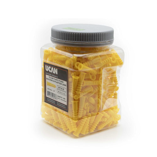 UCAN UYP 812KS, Yellow Plastic Plug, 8-10-12 x 1-1/4″, Drill Size 1/4'', 200 PCS/Jars