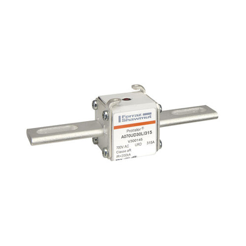 Mersen V300145, Square Body High-Speed Fuse, Fast Acting, Size 30 aR, 690/700VAC, 315A, With Striker Slotted Blades long