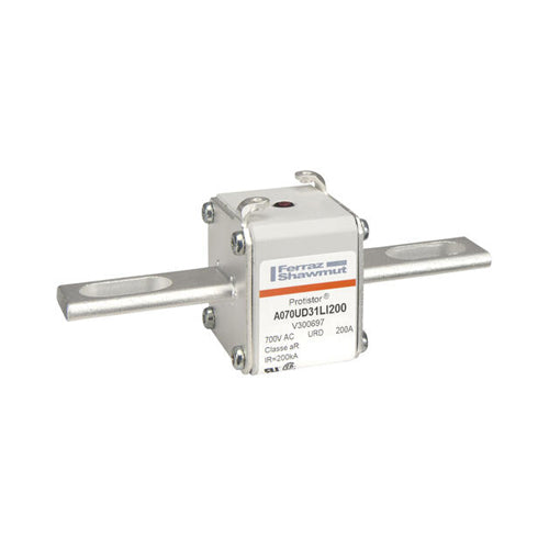 Mersen V300697, Square Body High-Speed Fuse, Fast Acting, Size 31 aR, 690/700VAC, 200A, With Striker Slotted Blades long