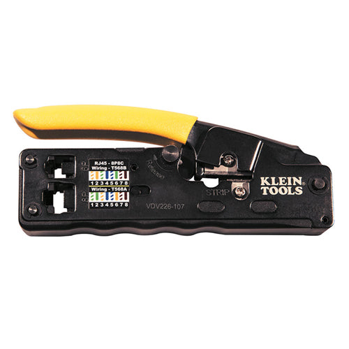 Klein Tools VDV226-107, Ratcheting Data Cable Crimper / Stripper / Cutter, Compact