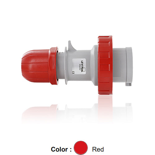 Leviton W216-P9, International Configuration Pin & Sleeve Plug, Industrial Grade, 16 Amp, 380-415 Volt, 2P+E (2P, 3W), Clock Position 9, IP66/67, Watertight, Red