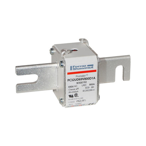 Mersen W300192, Square Body High-Speed Fuse, Fast Acting, Size 32 aR, 690/700VAC, 800A, With Striker DIN 110 Blades