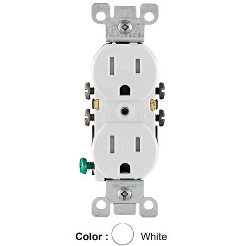 Leviton W5320-T0W, Weather and Tamper-Resistant Straight Blade Duplex Receptacle, Residential Grade, 15A 125V, NEMA 5-15R, 2-Pole, 3-Wire, Quickwire Push-In & Side Wired, White, 2 Packs