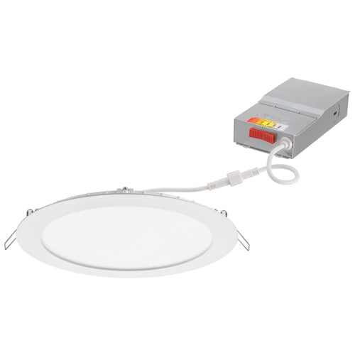 Juno WF8 SWW5 90CRI MW M6, 8'' Round Flat Wafer-Thin LED Canless Downlight, 120V, Switchable CCT, 90+ CRI, Matte White