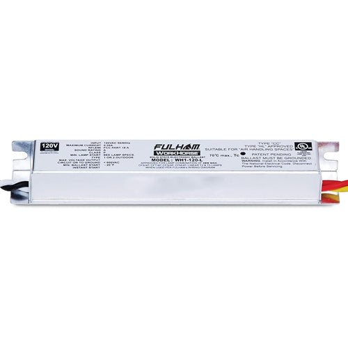 Fulham WH1-120-L, WorkHorse 1 Instant Start Fluorescent Solid State Electronic Ballast, 120VAC 60Hz Input, 0.2A Max, 28W Max, Linear Case, Side Leads