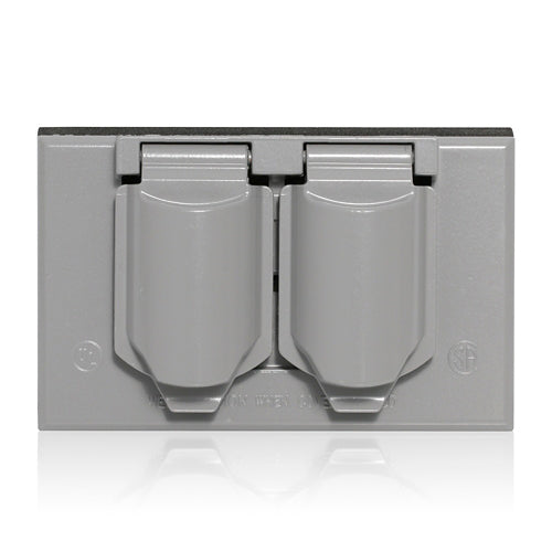 Leviton WM1D-SGY, 1-Gang Weatherproof Cover for Duplex Receptacles, Metallic Enclosure, Flat Lid, Gray