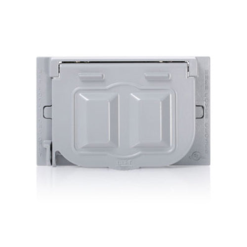 Leviton WM1H-GY, 1-Gang Horizontal Mount Weatherproof Cover for GFCI, Single Receptacle or Duplex Receptacle, Metallic Enclosure, Flat Lid, Gray