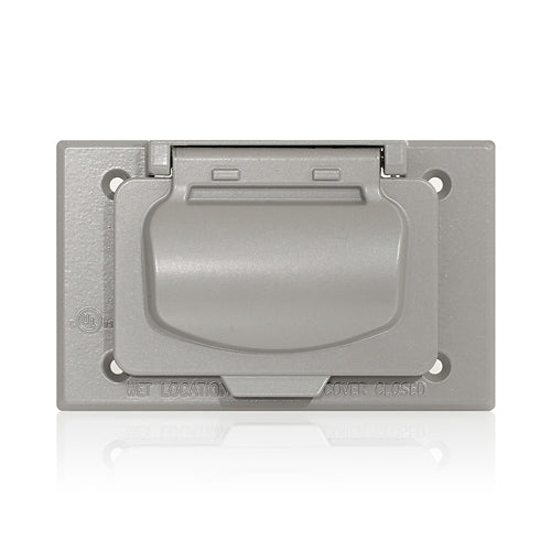 Leviton WM1HF-GY, 1-Gang Weatherproof Cover for Decora or GFCI Receptacle, Horizontal FS Box Mount, Die-Cast Metallic Enclosure, Self Closing Flat Lid, Gray